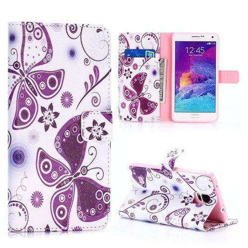 Etui Folio A Rabat Samsung Galaxy Note 4 Le Papillion Violet Eco-Cuir (Pu)