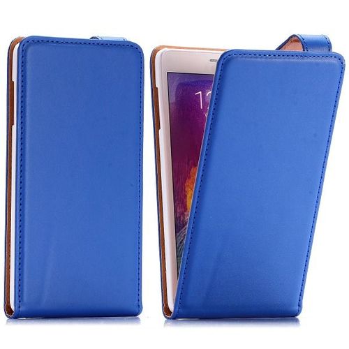 Etui A Rabat Samsung Galaxy Note 4 Bleu Ouverture Vertical Eco-Cuir (Pu)
