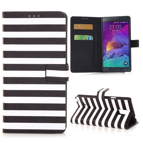 Etui A Rabat Samsung Galaxy Note 4 Rayures Blanc & Noir Eco-Cuir (Pu)