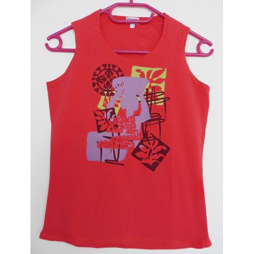 Débardeur Rose, Rouge À Imprimé Multicolore. Etam. Coton. Taille 36
