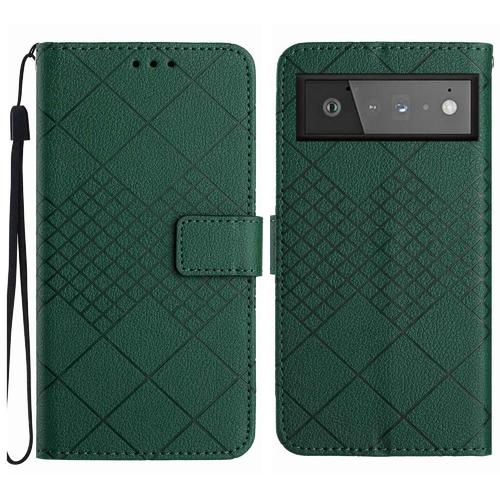 Flip Étui Pour Google Pixel 6 Pro Diamant En Relief Portefeuille En Cuir Pu Couverture Magnétique Avec Sangle De Main Support De Fente Pour Carte - Vert