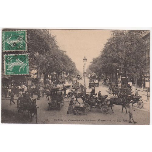 Cpa Paris - Perspective Du Boulevard Montmartre - Timbrée, Oblitérée Et Correspondance Le 4 Octobre1908