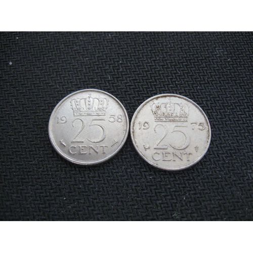 Lot 2 Pièces 25 Cent (0.25 Florin) Pays Bas 1958-75
