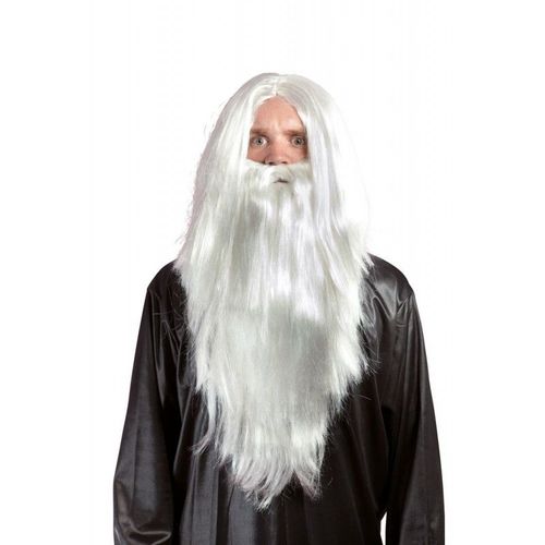 Perruque Et Barbe De Magicien Blanche Adulte