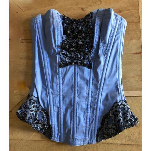 Corset Bustier Souple Cadolle Soie Bleue Et Dentelle T. S