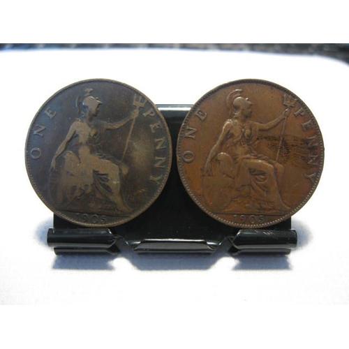 Lot 2 Pièces 1 Penny Royaume Unis Edouard Vii 1905