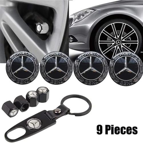 9pcs / Set 65mm Mercedes Benz Emblem Badge Autocollant Capuchons De Moyeu De Roue Couverture Centrale + Capuchons Valve