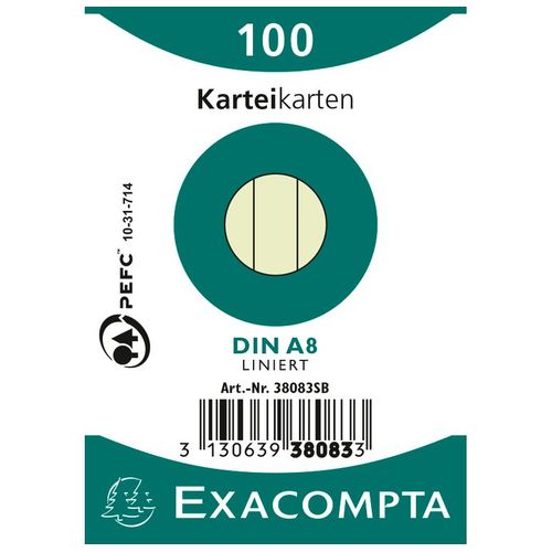 Exacompta Paquet 100 Fiches Bristol A8 Travers Vert