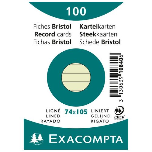 Exacompta Paquet De 100 Fiches Bristol A7 Vert Ligné S/S Film