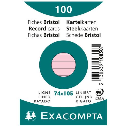 Exacompta Paquet De 100 Fiches Bristol A7 Rose Ligné S/S Film