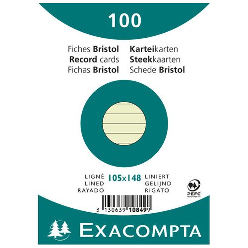 Exacompta Paquet De 100 Fiches Bristol A6 Vert Ligné. S/S Film