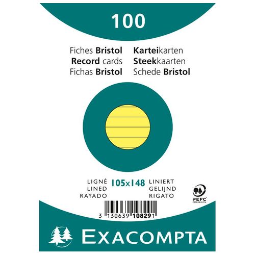 Exacompta Paquet De 100 Fiches Bristol A6 Jaune Ligné. S/S Film