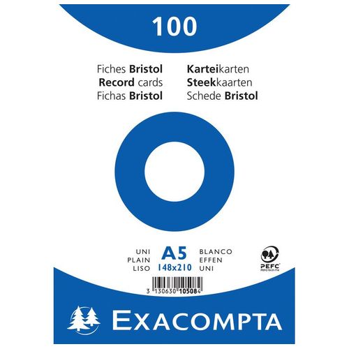 Exacompta Paquet De 100 Fiches Bristol Blanc 148/210 S/Film