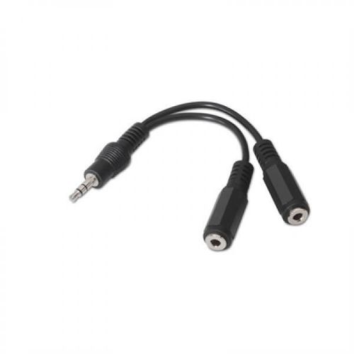 Cable audio estéreo, 2xJack 3.5/H-Jack 3.5/M, nego