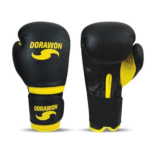 Dorawon, Gants De Boxe Cuir Professionnel Stoke, Noir Et Jaune, Taille 16oz