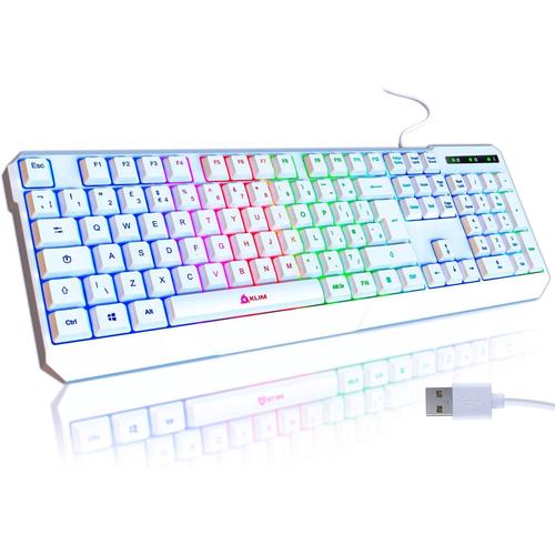 Chroma Clavier Gamer UK Layout - Nouveauté 2024 - Silencieux USB - Clavier Filaire Rétroéclairé LED - PC Gaming PS4 PS5 Mac - Blanc