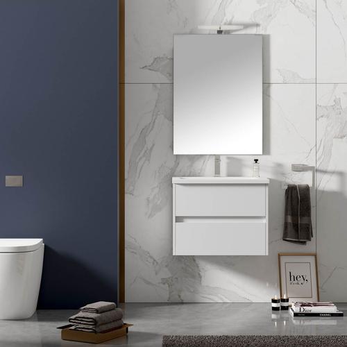 Meuble De Salle De Bain Suspendu Lerma 60 Cm Blanc Brillant