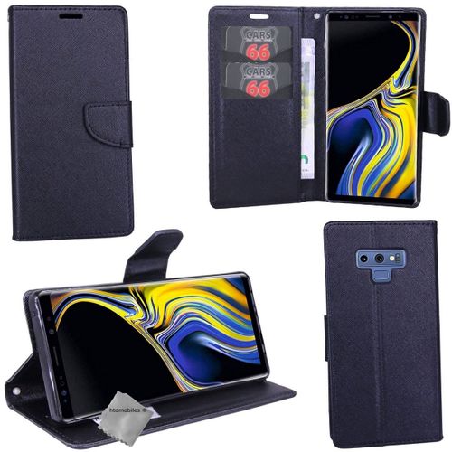 Housse Etui Coque Pochette Portefeuille Pour Samsung Galaxy Note 9 + Film Ecran - Noir / Noir