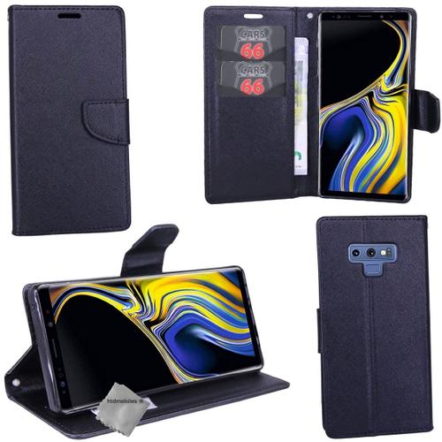 Housse Etui Coque Pochette Portefeuille Pour Samsung Galaxy Note 9 + Verre Trempe - Noir / Noir