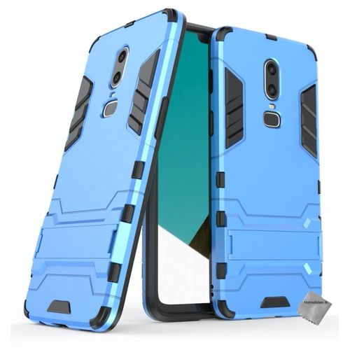 Housse Etui Coque Rigide Anti Choc Pour Oneplus 6 + Verre Trempe - Bleu Clair