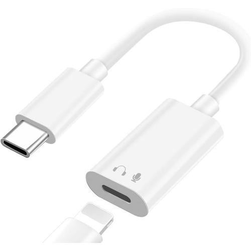 Adaptateur de Câble USB C vers Lightning pour iPhone 15 Pro Max Plus Ipad 10, Adaptateur USB C vers Lightning, Adaptateur Jack Audio USB C vers Lightning, pour écoute de Musique, Appels