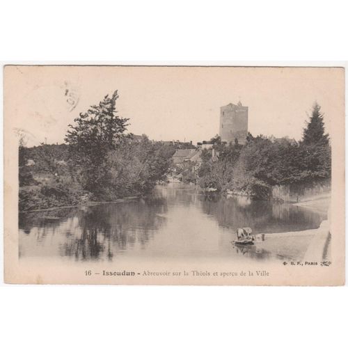 Cpa 16 - Issoudun (Indre) - Abreuvoire Sur La Théols Et Aperçu De La Ville - Timbrée, Oblitérée Et Correspondance Le 1er Août 1907