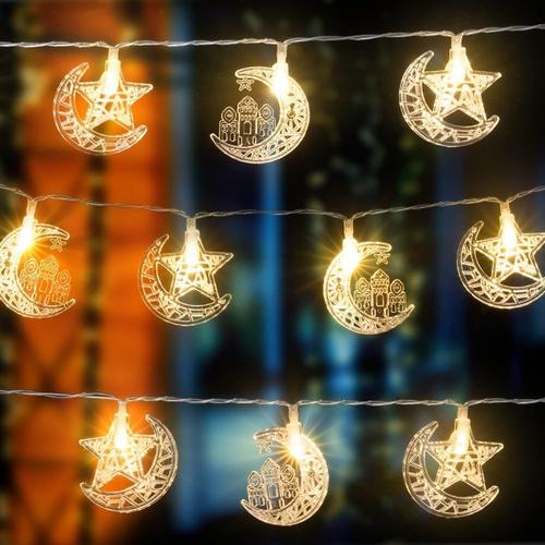 Guirlande Lumineuse Ramadan, 3M 20 Ramadan String Lights,LED Guirlande Lumineuse Étoiles, Star Rideaux Lumière, Éclairage Intér/Extér pour Fenêtre
