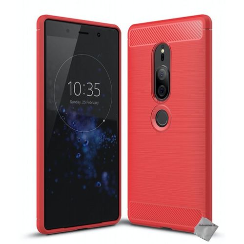 Housse Etui Coque Silicone Gel Carbone Pour Sony Xperia Xz2 Premium + Verre Trempe - Rouge