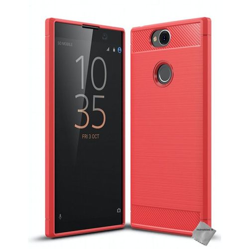 Housse Etui Coque Silicone Gel Carbone Pour Sony Xperia Xa2 Plus + Film Ecran - Rouge