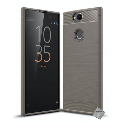 Housse Etui Coque Silicone Gel Carbone Pour Sony Xperia Xa2 Plus + Verre Trempe - Gris