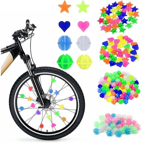 Perles Rayons Velo, 216 Pièces Roue De Vélo Perles, Rayons De Roue De Vélo Perles, Décoration Roue Vélo, Accessoire Velo Pour Enfants Filles Accessoires De Vélo (Perles, Étoiles, Amour)