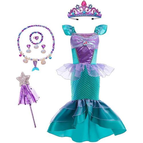 Déguisement Sirène Filles,Deguisement Ariel La Petite Sirene,Robe Princesse Sirène,Pour Costume Halloween Anniversaire Fêté Carnaval Cosplay
