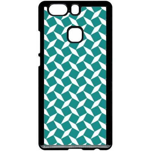 Coque Pour Smartphone - Carreau Bleu Canard - Compatible Avec Huawei P9 Plus - Plastique - Bord Noir