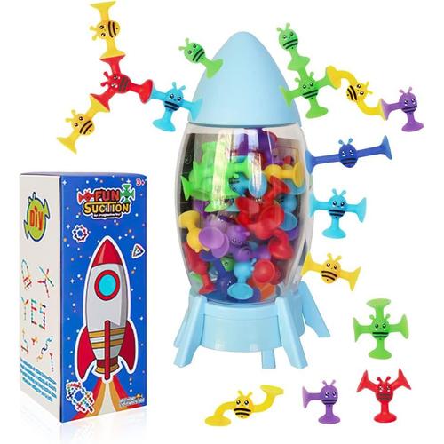 Jouets À Ventouse Silicone, 38pcs Animaux Jouets De Bain, Jouets Sensoriels Interactifs Anti-Stress, Ventouse Jouet Avec Stockage De Fusée, Jouets Éducatifs Pour Garçons Et Filles