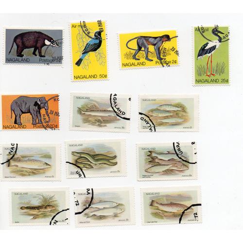 Nagaland (Inde)- Lot De 5 Timbres Oblitérés Avec Trace De Charnière Animaux De La Faune Et 8 Timbres Oblitérés Tbe Poissons