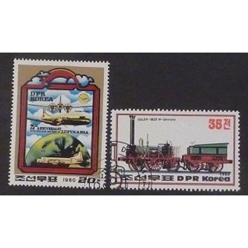 Corée Du Nord Oblitéré Lot De 2 Timbres De 1980-83 Transports