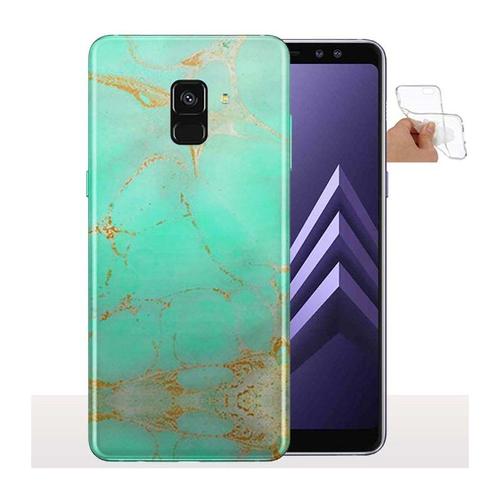 Coque Samsung A8 2018 Marbre Vert / Housse Silicone / Souple / Collection Fun