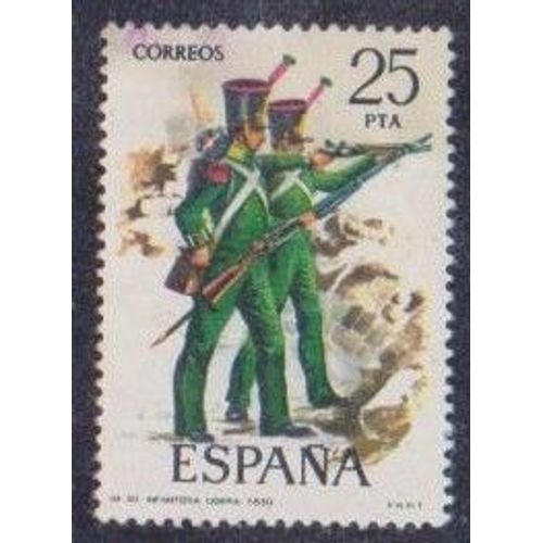 Timbre DEspagne N°2000 Y & T 25 P. Polychrome Uniformes Militaires Infanterie Légère
