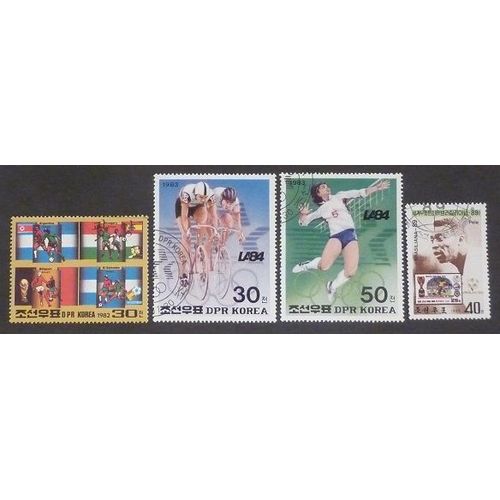 Corée Du Nord Oblitéré Lot De 4 Timbres De 1982-89 Jeux