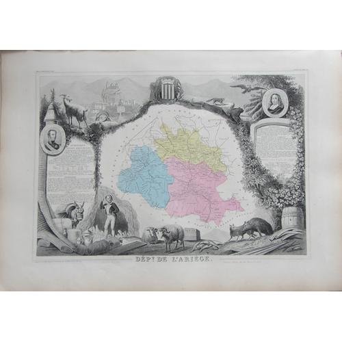 Carte Atlas Levasseur 1861 Departement De L'ariege En Tbe