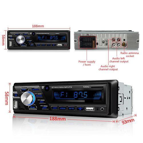 12V - Autoradio Bluetooth, 1din, lecteur stéréo, téléphone, Interface AUX ISO, MP3 FM/USB/Radio, télécommande