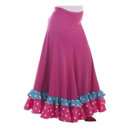 Jupe De Sévillaine Bleue Et Fuchsia À Pois