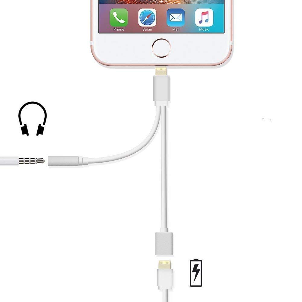 Ineck® Iphone 7 Adaptateur 2 En 1 Adaptateur Lightning Câble Avec 3.5mm Ecouteur Jack Adaptateur Chargeur Avec Prise Casque Jack Pour Iphone 8 X 7 7 Plus 6s 6 Ipod Ipad - Blanc