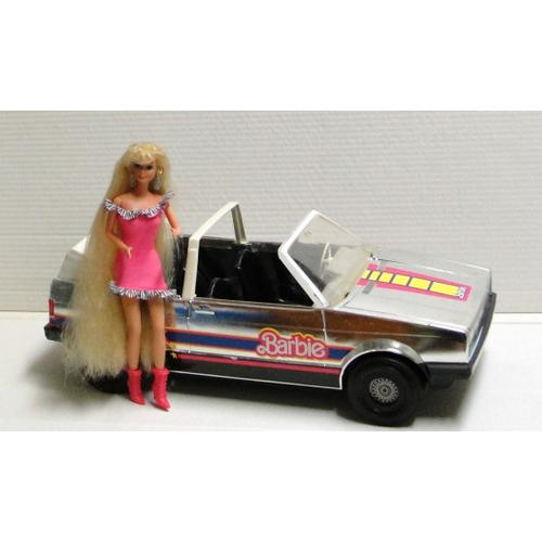 Barbie Voiture Vw Volkswagen Golf Cabriolet Couleur Metal Argenté Mattel 1981 + Barbie Vintage Mattel 1976
