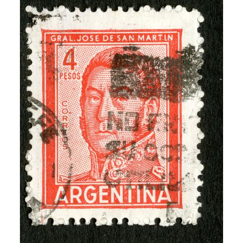 Timbre Oblitéré Argentina, Gral. Jose De San Martin, Correos, 4 Pesos