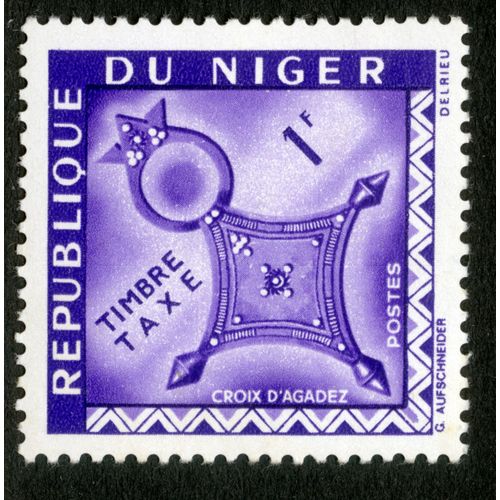 Timbre République Du Niger, Timbre Taxe, Croix D'agadez, Postes, 1f