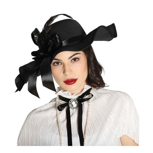 Chapeau Pamela Noire Avec Plumes (Taille Unique Adulte)