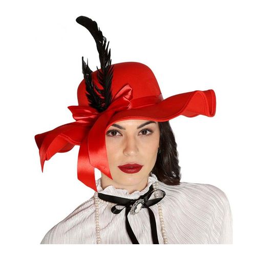 Chapeau Pamela Rouge Avec Plumes (Taille Unique Adulte)