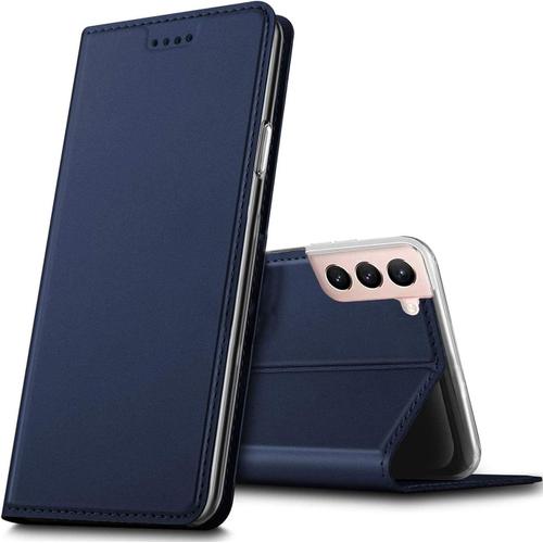 Étui De Protection À Rabat En Cuir Synthétique Pour Samsung Galaxy S21 Fe Avec Aimant Intégré Bleu