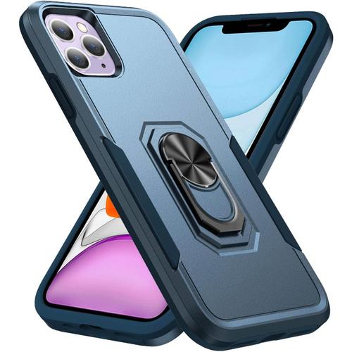 Coque Pour Iphone 11 Pro Antichoc 360 Degrés Rotatif Anneau Support Housse Pour Apple Iphone 11 Pro Bleu